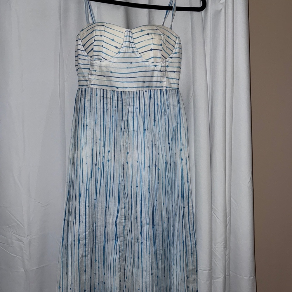 Elegant Blue and White Striped Dress